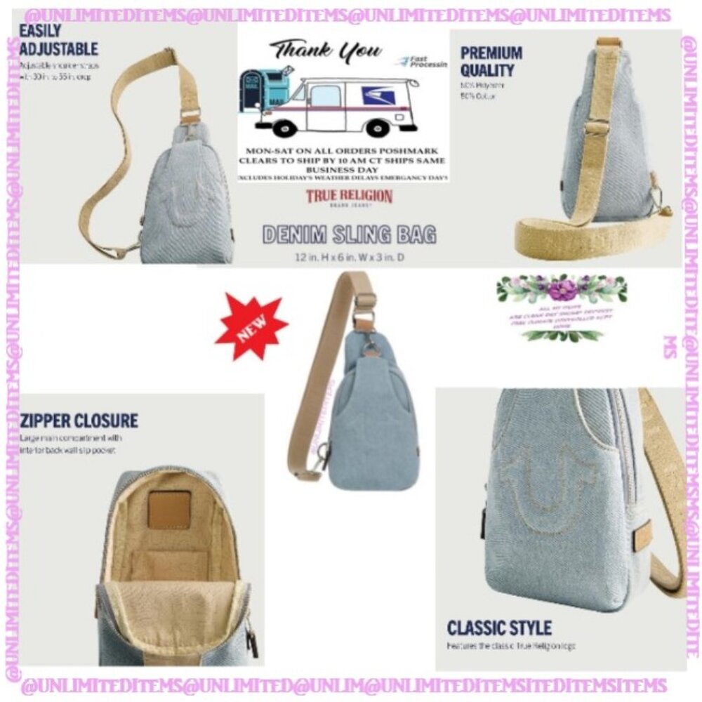 True Religion Stitched Horseshoe Sling Bag light Blue NWT! - Picture 14 of 16